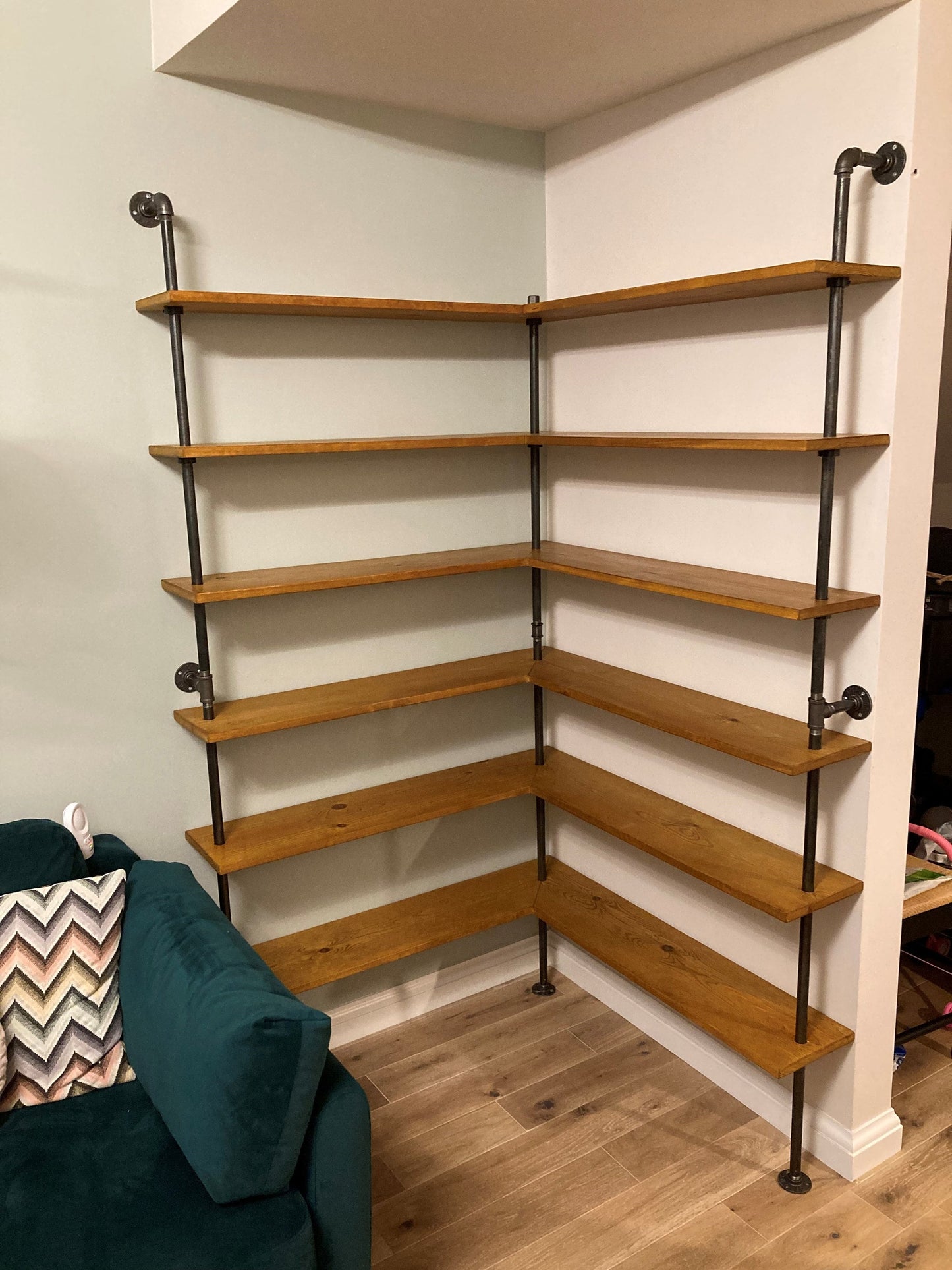 Industrial Gas Pipe Corner Shelving Unit - Custom Orders Welcome