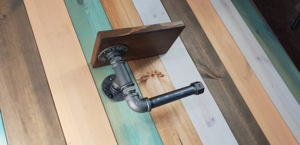 Gas Pipe Toilet Roll Holder and Wooden Shelf