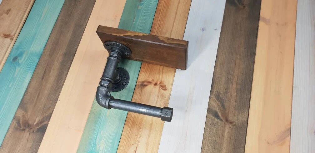 Gas Pipe Toilet Roll Holder and Wooden Shelf