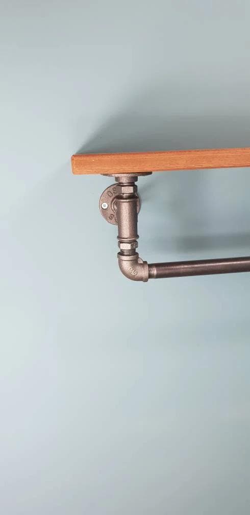 Solid Sapele Shelf with Gas Pipe Rail - Custom Length and Depth