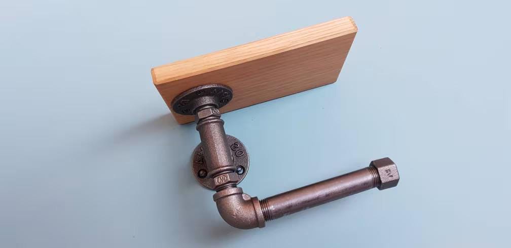 Gas Pipe Toilet Roll Holder and Solid Oak Shelf