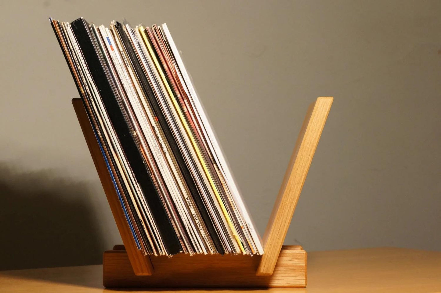 Solid Oak Wood Record Stand - 65 Record Capacity