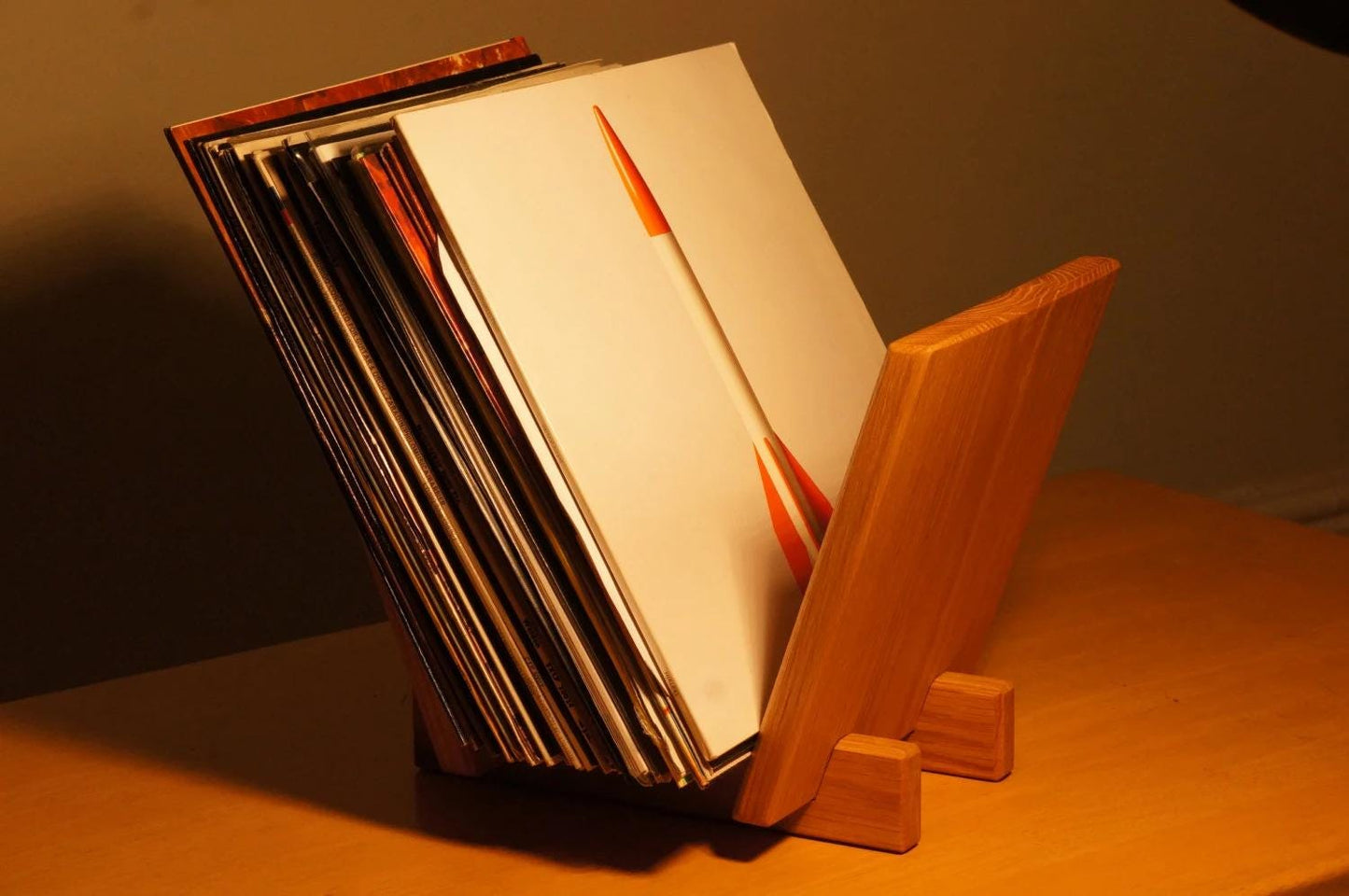 Solid Oak Wood Record Stand - 65 Record Capacity