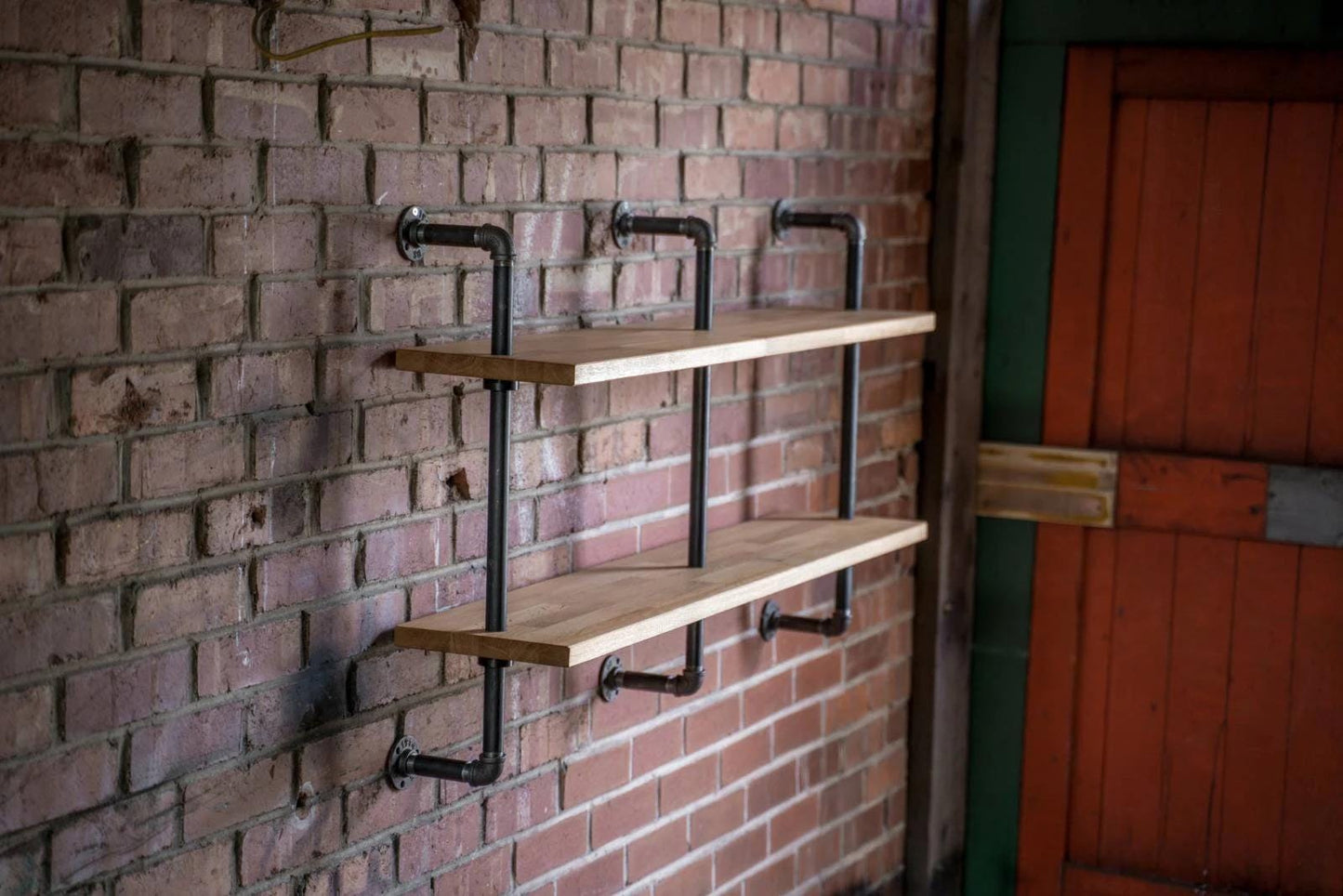 Solid Oak & Gas Pipe Wall Hanging Shelving Unit - Custom Orders Welcome