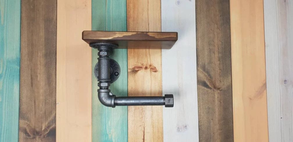 Gas Pipe Toilet Roll Holder and Wooden Shelf