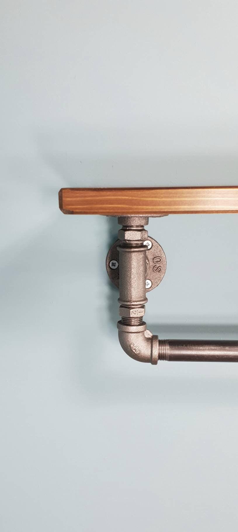 Wooden Shelf with Gas Pipe Rail - Custom Length and Depth