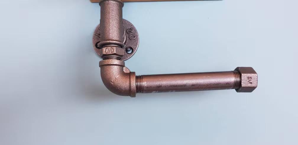 Gas Pipe Toilet Roll Holder and Solid Oak Shelf