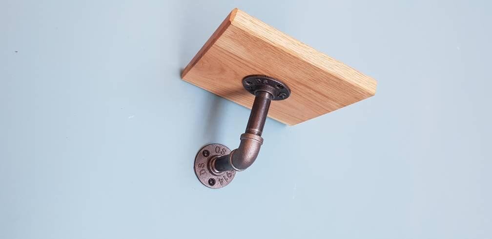 Solid Oak Shelf with Gas Pipe Bracket