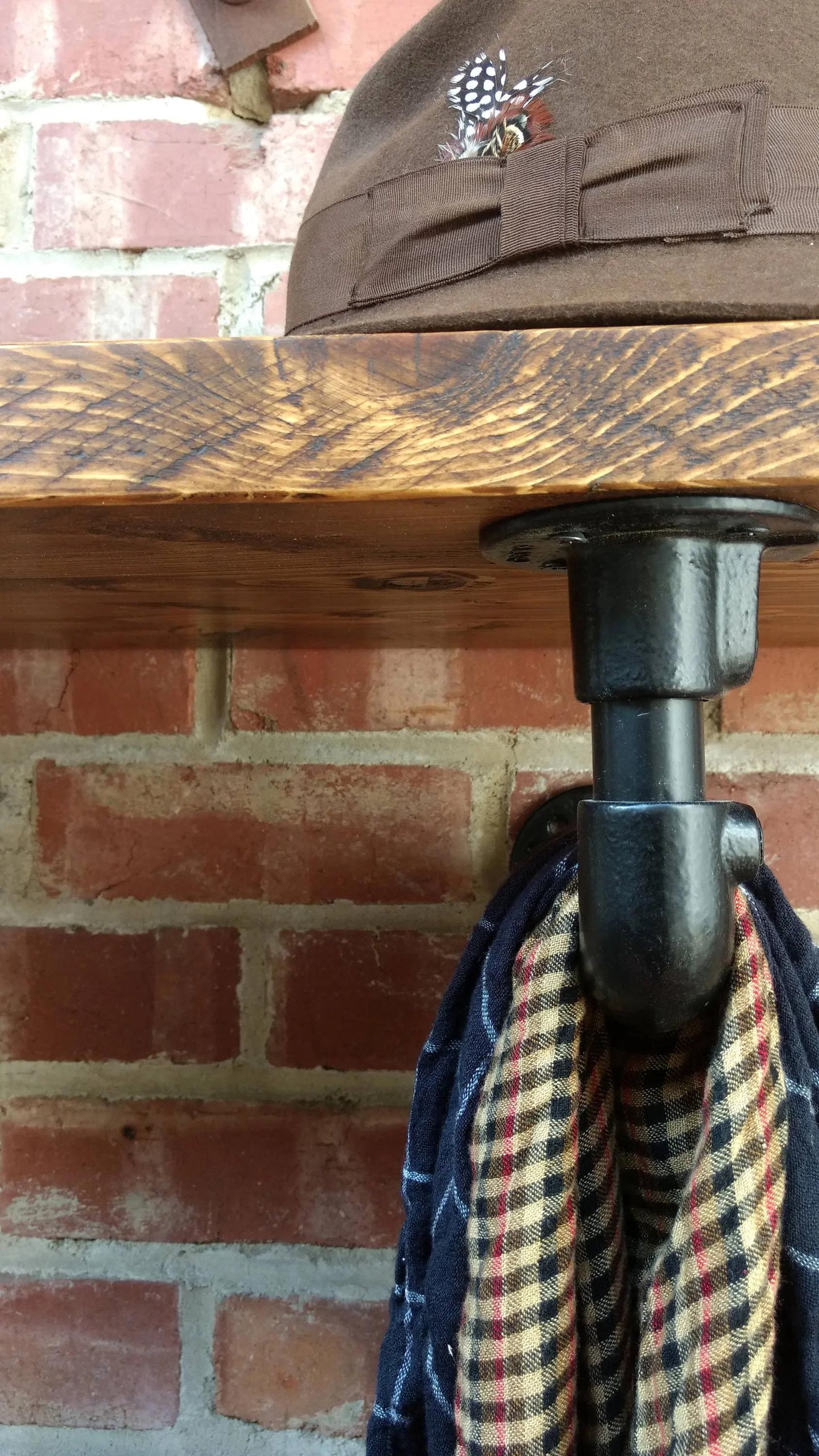 Reclaimed Scaffold Shelf with Gas Pipe Brackets - Custom Length and Depth