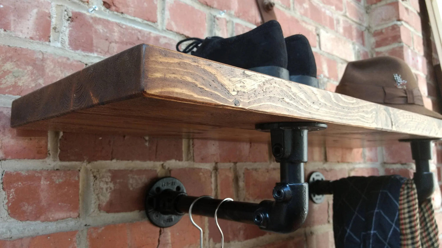 Reclaimed Scaffold Shelf with Gas Pipe Brackets - Custom Length and Depth