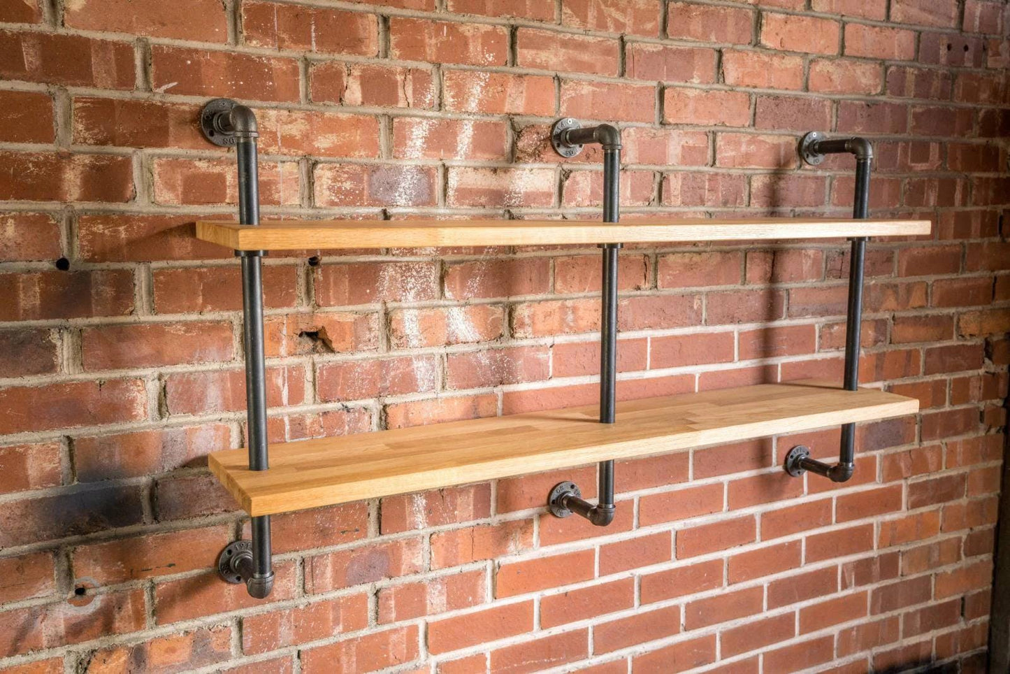 Solid Oak & Gas Pipe Wall Hanging Shelving Unit - Custom Orders Welcome