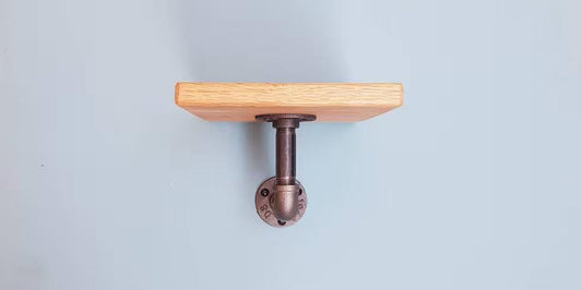 Solid Oak Shelf with Gas Pipe Bracket