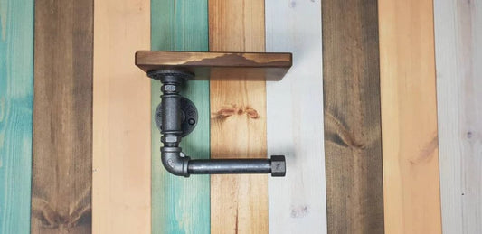 Gas Pipe Toilet Roll Holder and Wooden Shelf