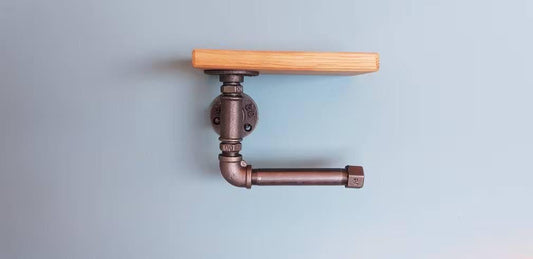 Gas Pipe Toilet Roll Holder and Solid Oak Shelf